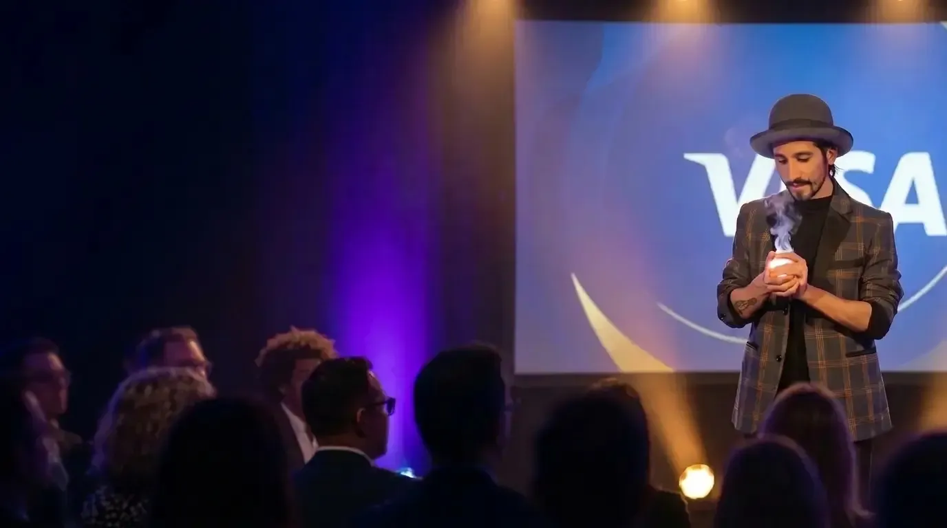 Show corporativo — escena formal con iluminación dirigida